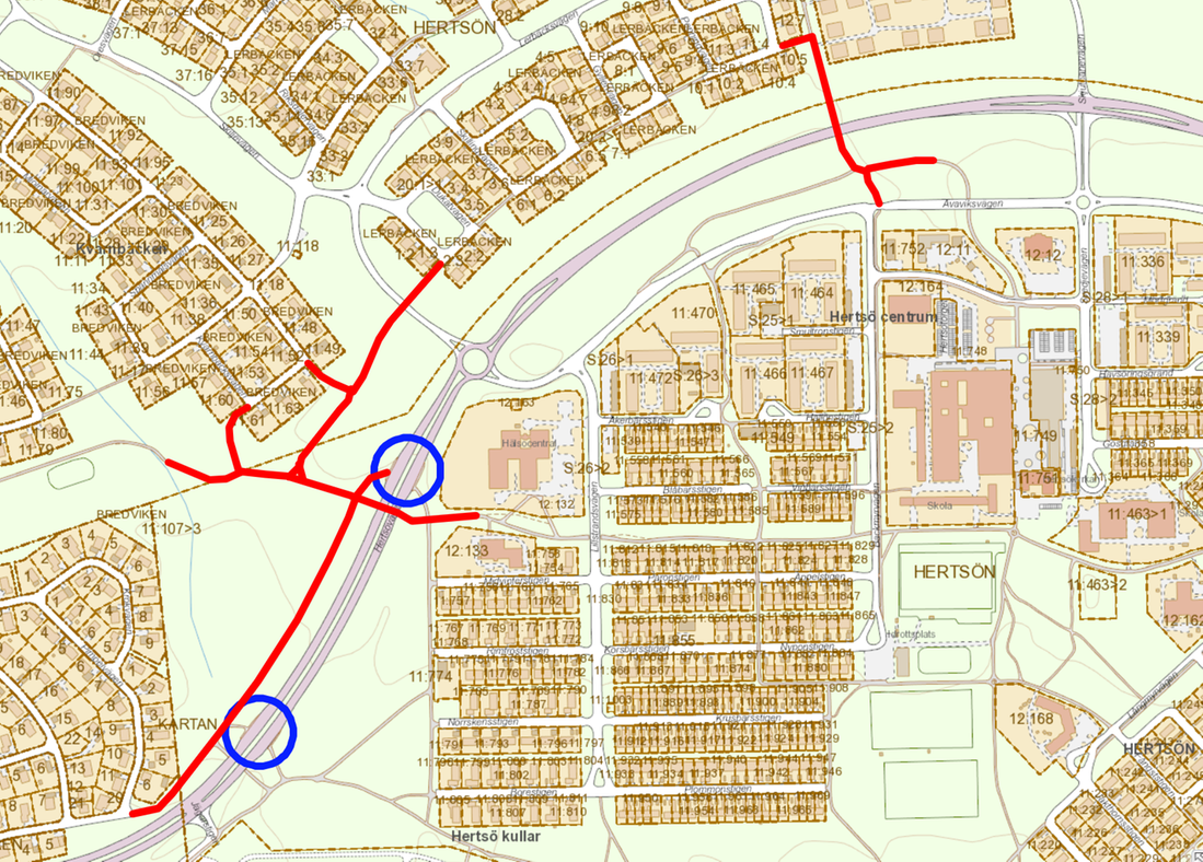 Omledning av gång- och cykelvägar Hertsön/Lerbäcken sommaren 2023.